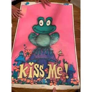 Vintage 1969 Gary Patterson Kiss Me Blacklight Poster Frog Mushroom Littlepeople